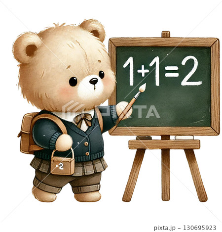 A cute bear teaching math, perfect for educational themes. A cute bear teaching math, perfect for educational themes. 130695923
