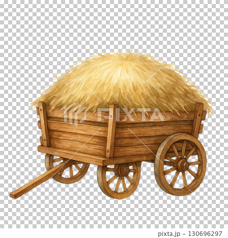 A rustic wooden cart filled with golden straw, perfect for farm scenes. A rustic wooden cart filled with golden straw, perfect for farm scenes. 130696297