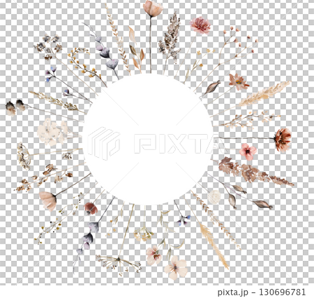Rounf frame made with watercolor autumn wild...のイラスト素材 [130696781] - PIXTA