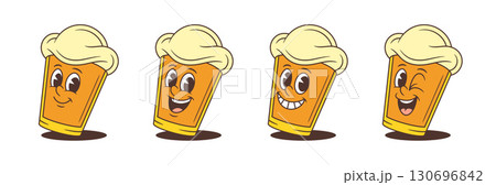 Joyful Tilted Yellow Cartoon Beer Mascot Character Showing Happy Facial Expressions And Emotions 130696842