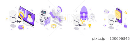 Isometric Vector Illustration Robots Artificial Intelligence Business Automation Security Analytics Technology Innovation 130696846