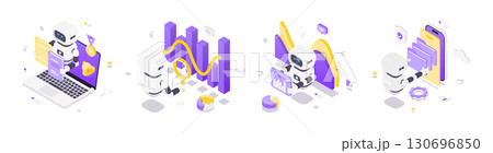 Isometric Illustration Robots Artificial Intelligence Data Analysis Education Presentation Storage Isometric Illustration Robots Artificial Intelligence Data Analysis Education Presentation Storage 130696850