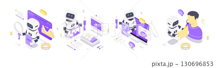 Modern Isometric Vector Illustration Of Artificial Intelligence Robots For Digital Technology Solutions 130696853