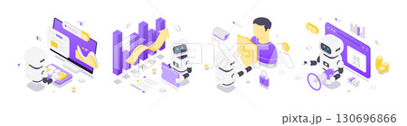 Modern Isometric Vector Illustration Of Artificial Intelligence Robots In Data Analysis Security And Marketing Modern Isometric Vector Illustration Of Artificial Intelligence Robots In Data Analysis Security And Marketing 130696866
