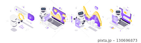 Modern Isometric Vector Illustration Of Artificial Intelligence Robots In SEO Data Learning And Chat Modern Isometric Vector Illustration Of Artificial Intelligence Robots In SEO Data Learning And Chat 130696873