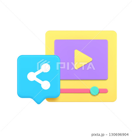 3d Realistic Icon Of Yellow Video Player And Blue Share Symbol For Multimedia Content Distribution 130696904