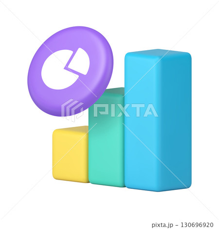 3d Realistic Icon Bar Chart And Pie Chart For Data Visualization And Analytics Interface 130696920