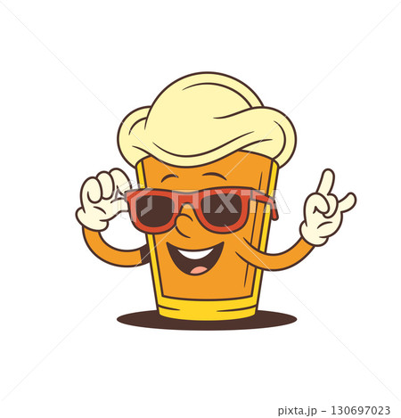 Cool Yellow Beer Mascot Glass Adjusting Sunglasses And Showing Rock Gesture Vector Illustration Cool Yellow Beer Mascot Glass Adjusting Sunglasses And Showing Rock Gesture Vector Illustration 130697023