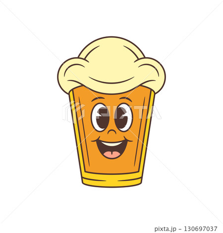 Happy Yellow Beer Glass Mascot With Foam Head Smiling Directly At Viewer Vector Illustration 130697037
