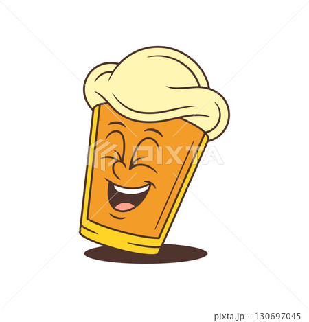 Happy Laughing Yellow Beer Glass Mascot With Big Foam Head Cheerful Cartoon Character Illustration 130697045