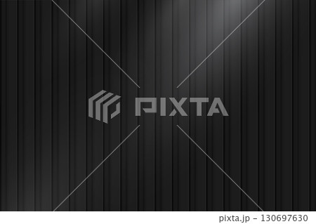 Black metal panel background with sunlight shadow. Gray vertical wall, roof, facade, fence. Modern dark banner with empty place for advertising or product display. Realistic vector illustration 130697630