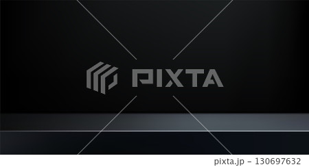 Limbo black background. Abstract dark gradient backdrop. Color wall of studio, room, stand for product display or photo. Modern banner with empty place for advertising text. Vector illustration 130697632