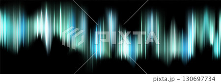 Seamless glowing aurora lights background. Vertical light streaks in blue, teal, and white on black. Futuristic backdrop with ethereal energy effect. Abstract vector illustration 130697734
