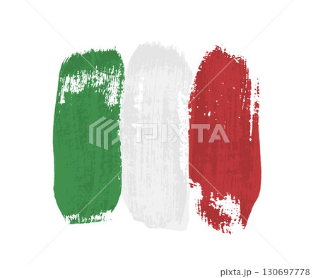 Italian flag made of brush strokes. Grunge Italian national symbol for sport, holiday, Independence Day, travel, culture, celebration themes. Vector illustration 130697778