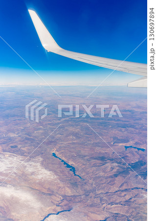 Aerial view on arabian desert and Red sea mountains from airplane Aerial view on arabian desert and Red sea mountains from airplane 130697894
