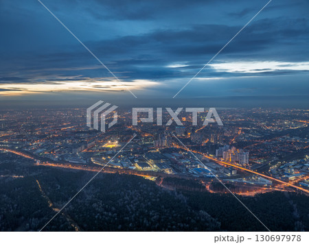 Urban landscape with numerous buildings, trees and residential areas 130697978