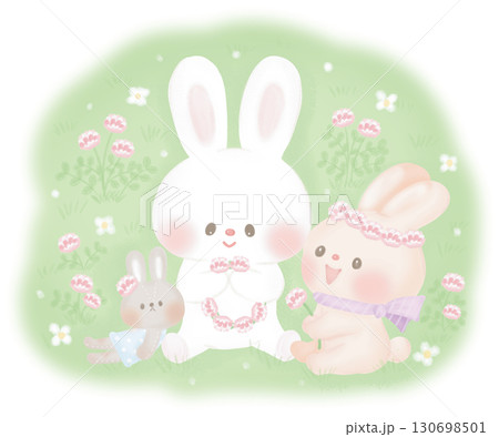 仲良しのかわいいうさぎ と ぬいぐるみのうさぎ 130698501