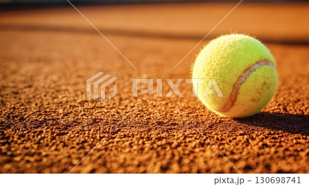 Tennis ball clay court surface closeup wide background angle 130698741