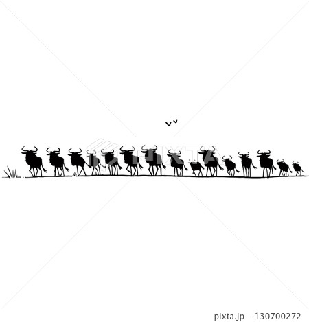 Wildebeest. Wildebeest simple black and white line art vector logo 130700272