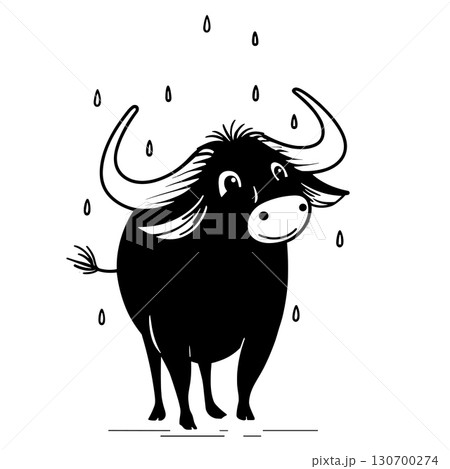 Water Buffalo. Water Buffalo simple black and white line art vector logo 130700274
