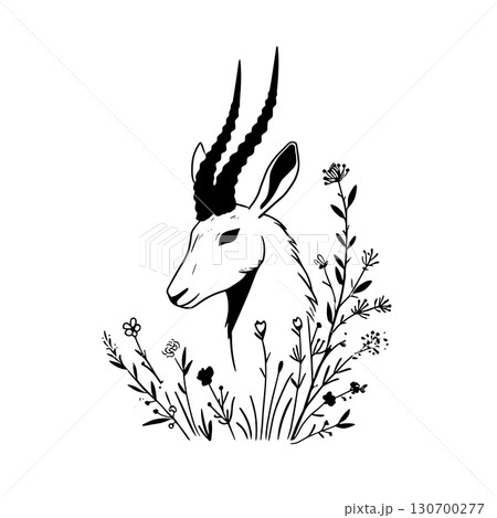 Saiga Antelope. Saiga Antelope simple black and white line art vector logo 130700277