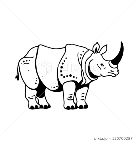 Indian Rhino. Indian Rhino simple black and white line art vector logo 130700287