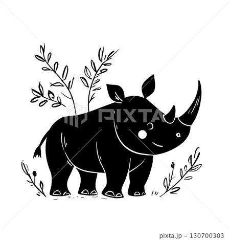 Black Rhino. Black Rhino simple black and white line art vector logo 130700303