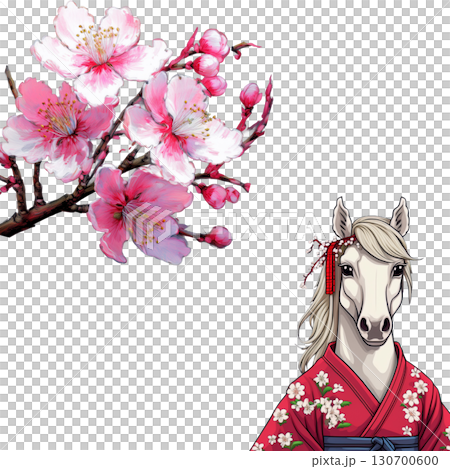 2026 馬年新年祝福語 馬身著梅花和服 130700600