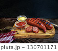 Delicious grilled pork sausages on the table 130701171