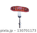 Delicious grilled sausage on fork 130701173