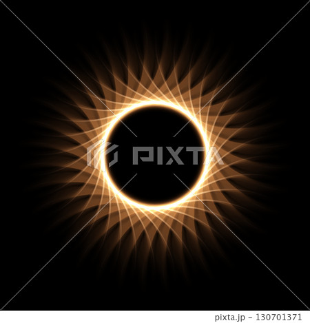 Golden light neon glow ring with rays. Abstract gold light glowing circle line with neon effect. Sun or planet with flare and flash. Futuristic shiny vector illustration on black background 130701371