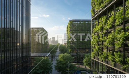 サステナブルなグリーンビジネス街|太陽光発電と壁面緑化の環境配慮型オフィスビル|ESG投資・SDGs サステナブルなグリーンビジネス街|太陽光発電と壁面緑化の環境配慮型オフィスビル|ESG投資・SDGs 130701399
