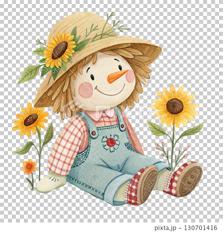 A cute rag doll scarecrow sitting happily with a warm smile 130701416
