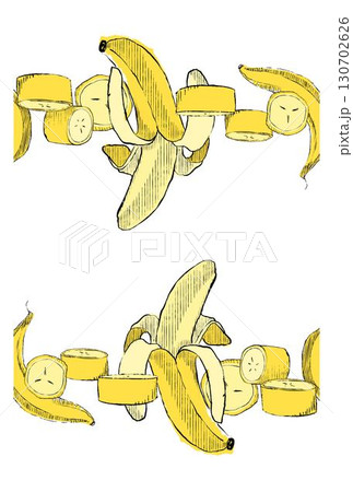 Tropical fruit vector seamless border for towel, table runner, tablecloth print. Banana vegan food in graphic styled as repeat design. 130702626