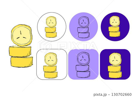 Banana slice vector graphic logo fresh and tasty in cartoon style. Vector illustration of peeled sweet pieces of banana of different sizes isolated on colored round circle and square background. A Banana slice vector graphic logo fresh and tasty in cartoon style. Vector illustration of peeled sweet pieces of banana of different sizes isolated on colored round circle and square background. A 130702660