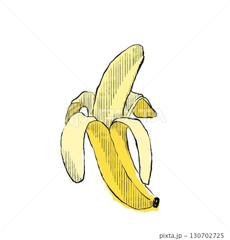Hand drawn opened peeled banana. Whole banana fruit with peel clip art Vector graphic illustration Hand drawn opened peeled banana. Whole banana fruit with peel clip art Vector graphic illustration 130702725