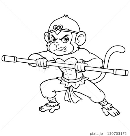 Angry Monkey King with Staff Line Art 130703173