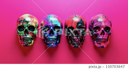 Bright sugar skulls colorful display Mexican culture festive holiday Bright sugar skulls colorful display Mexican culture festive holiday 130703647
