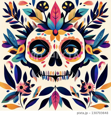 Mexican sugar skulls arranged together 130703648