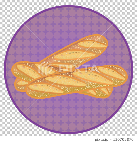 具有圓形背景的法國麵包插圖 具有圓形背景的法國麵包插圖 130703870