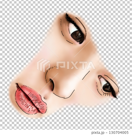 Pen drawing illustration of a woman with downcast eyes Pen drawing illustration of a woman with downcast eyes 130704005