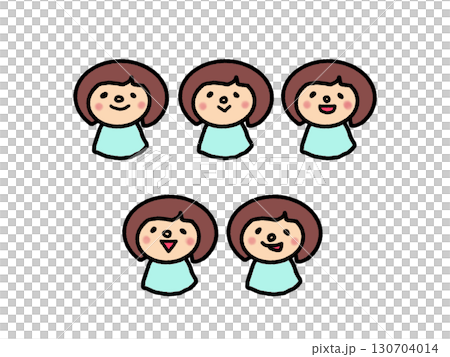A set of girls with various cute expressions, including smiling, smirking, and more. 130704014