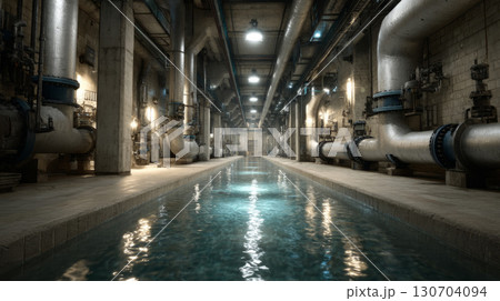 Industrial flow system with clear water and aerated filtration beds 130704094
