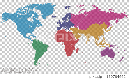 Africa-centered dotted world map divided into regions 130704662