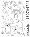Halloween coloring page with fly agaric, frog, bat 130704745