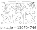 Halloween coloring page with ghosts and bat 130704746