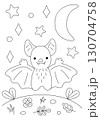 Halloween coloring page with cute flying bat 130704758