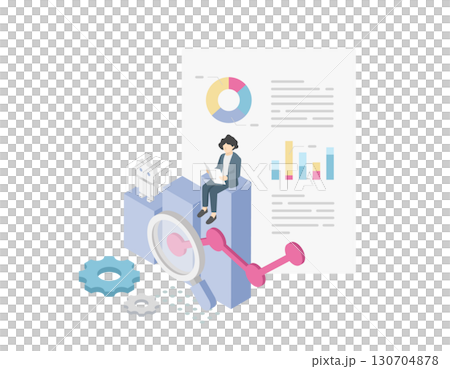 Data analysis using artificial intelligence (generative AI). Isometric business vector illustration 130704878