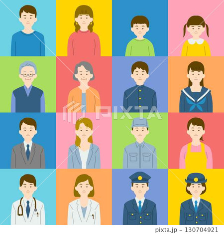 様々な人物の正面イラストセット 様々な人物の正面イラストセット 130704921