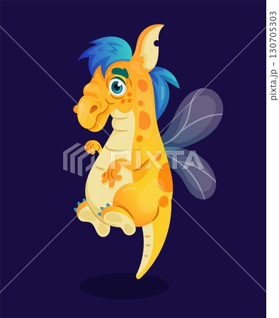 Cartoon alien. Funny monster character. Flying strange beast. Cute animal with wings. Fantasy spotted troll. Fairytale creature. Fantastic furry goblin. Mythic little devil. Vector kids illustration Cartoon alien. Funny monster character. Flying strange beast. Cute animal with wings. Fantasy spotted troll. Fairytale creature. Fantastic furry goblin. Mythic little devil. Vector kids illustration 130705303